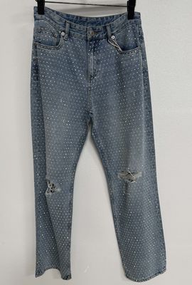 Modieus Strass Verfraaiingen Rechte gesneden jeans voor opvallende fashionabele look