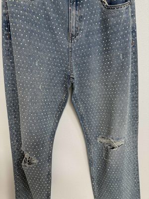 Modieus Strass Verfraaiingen Rechte gesneden jeans voor opvallende fashionabele look