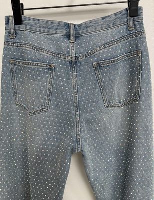 Modieus Strass Verfraaiingen Rechte gesneden jeans voor opvallende fashionabele look