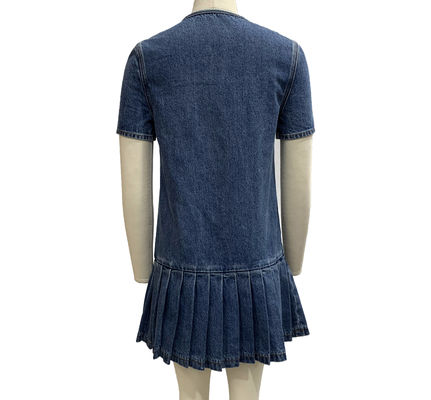 Klassieke crew hals en korte mouwen Denim jurk voor een tijdloze look