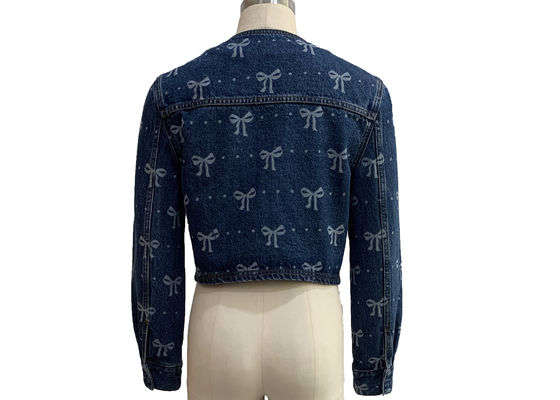 All Over Bow Print Stylish Jean Jacket Speels En Vrouwelijk Look Jacket