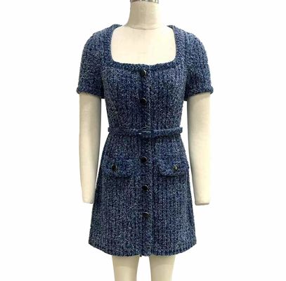 Geweven tweed gebreide stoffen jeans jurk voor een chique vintage geïnspireerde look