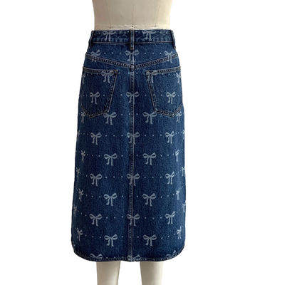 All Over Bow Print lange denim rok voor een speels en vrouwelijk ontwerp