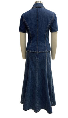 Twee stukken denim set met een op maat gemaakte jas en uitgebreide Midi rok