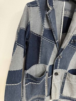 Trendy Jacquard Elements Denim Blazer voor een stoere en stijlvolle look