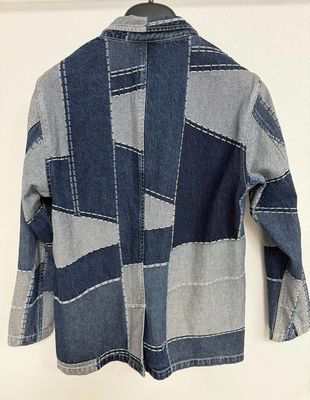 Trendy Jacquard Elements Denim Blazer voor een stoere en stijlvolle look